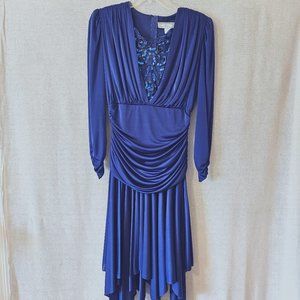 Vintage Filagree 80s Royal Blue Cocktail/Party Dress Sz 12
